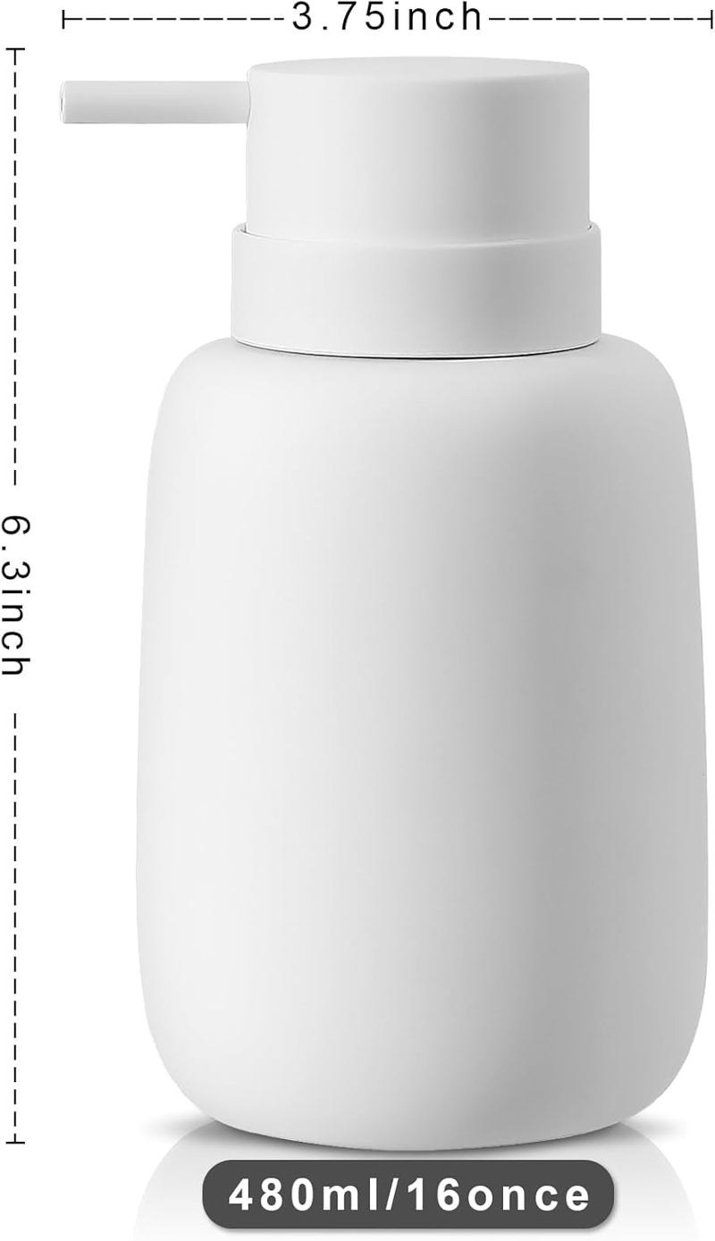 YDSluock Matte White Soap Dispenser Bathroom,Ceramic Soap Dispenser Lotion Pump Dish Soap Dispenser for Kitchen,16oz Refillable Liquid Hand Wash Dispenser for Bathroom (Rubber Paint) - Image 3